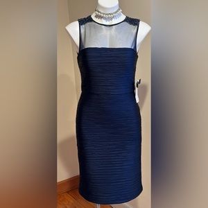 JS Boutique  Blue Sheered Chest & Back Ruched Illusion Beaded Shoulders Sz 6